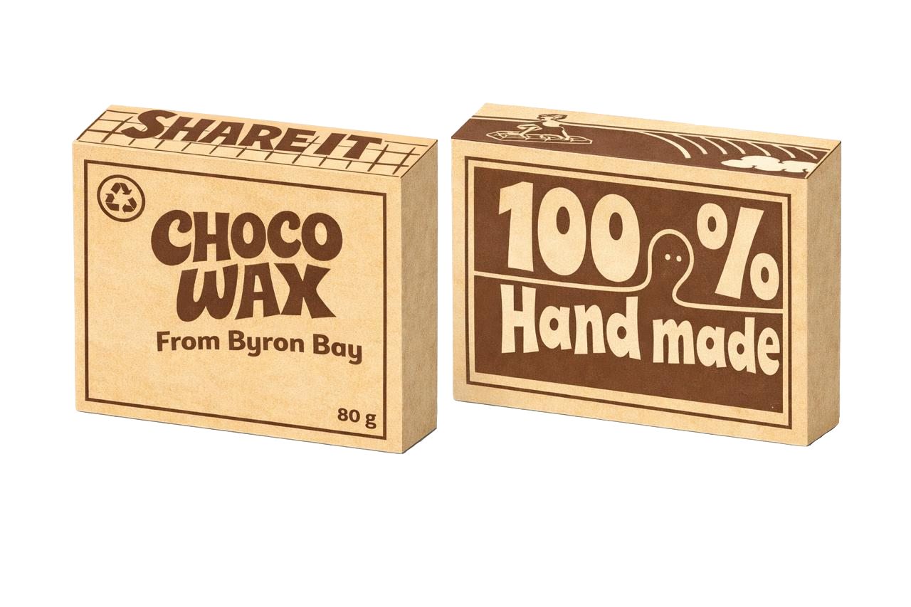 Two ChocoWax kraft boxes — front and back of the packaging.